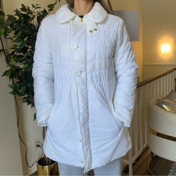 Twisted Heart Vintage White Mid Length Full Zip Warm Puffer Jacket Coat Snow M - Picture 1 of 16